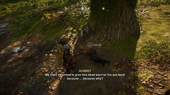 Po tym, jak uda Ci się odzyskać topór, wróć do ciała wikinga i zadbaj o to, by otrzymał swój oręż i mógł wejść do Walhalli - Assassins Creed Valhalla: Ciało/The Body - solucja, opis przejścia - Assassins Creed Valhalla - poradnik do gry