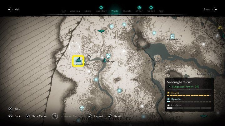 W miejscu zaznaczonym na powyższym obrazku spotkasz wojowników Piktów, którzy rozmawiają na temat Archibalda i tego, co stało się na szczycie pobliskiej góry - Assassins Creed Valhalla: Legenda gór/The Myth in the Mountains - solucja - Assassins Creed Valhalla - poradnik do gry