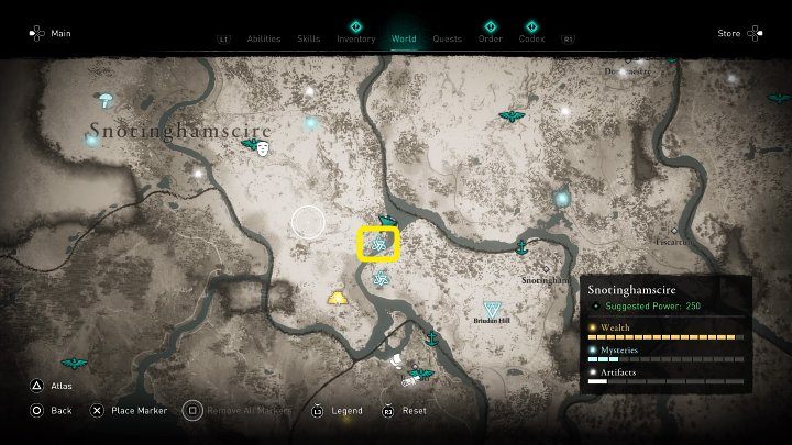 W miejscu zaznaczonym na powyższym obrazku spotkasz zakapturzonego anglosaskiego żołnierza, który wygłasza mowę nad ciałem poległego przyjaciela - Assassins Creed Valhalla: Serdeczne zaproszenie/A Cordial Invitation - solucja - Assassins Creed Valhalla - poradnik do gry