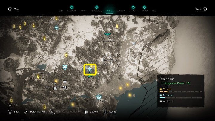 W miejscu zaznaczonym na powyższym obrazku spotkasz Jotunkę, która potrzebuje pomocy - Assassins Creed Valhalla: Głos z zaświatów (Jotunheim)/The Puppeteer - solucja - Assassins Creed Valhalla - poradnik do gry