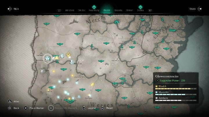 Ołtarz ofiarny znajdziesz na południowej części regionu, zaraz obok punktu synchronizacji - Assassins Creed Valhalla: Ołtarz ofiarny - Glowecestrescire, sekrety, lokacje - Assassins Creed Valhalla - poradnik do gry