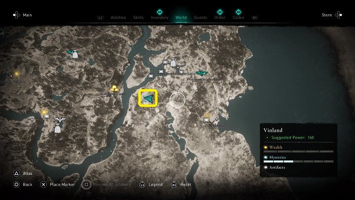 W miejscu zaznaczonym na powyższym obrazku znajdziesz zwłoki mężczyzny - Assassins Creed Valhalla: Opowieść zmarłego/A Dead Mans Tale - solucja - Assassins Creed Valhalla - poradnik do gry