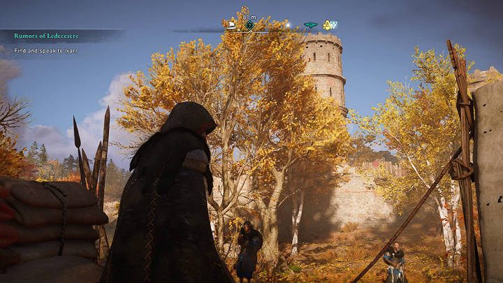 Gdy tylko zbliżysz się do małego obozu nieopodal miasta Ledecestre otrzymasz wskazówkę, że Ivarr czeka na Ciebie na szczycie pobliskiej wieży - Assassins Creed Valhalla: Plotki o Ledecestre/Rumors of the Ledecestre - solucja - Assassins Creed Valhalla - poradnik do gry