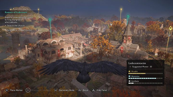 Kościół to dobrze strzeżony budynek w samym centrum osady (punkt synchronizacji) więc aby się tam dostać będziesz musiał się zakraść lub wyeliminować żołnierzy stojących na straży - Assassins Creed Valhalla: Plotki o Ledecestre/Rumors of the Ledecestre - solucja - Assassins Creed Valhalla - poradnik do gry