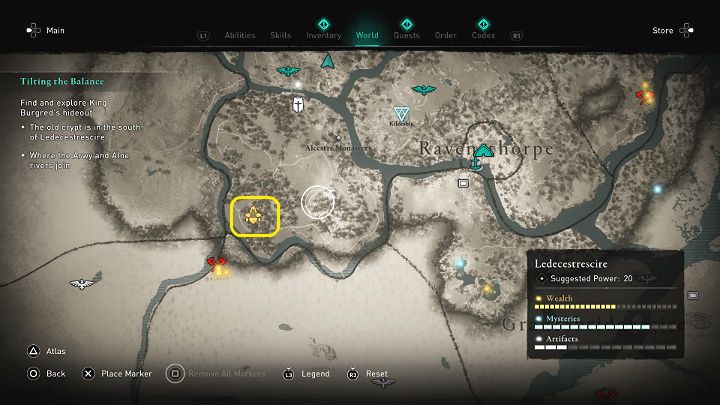 Miejsce w którym łączą się rzeki Arwy i Alne zostało oznaczone na powyższym obrazku - Offchurch - Assassins Creed Valhalla: Przechylenie szali/Tilting the Balance - solucja - Assassins Creed Valhalla - poradnik do gry