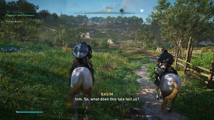 Wsiądź na konia i jedź z Basimem do pobliskiej osady Beamasfield - Assassins Creed Valhalla: Marionetki i więźniowie - solucja, opis przejścia - Assassins Creed Valhalla - poradnik do gry