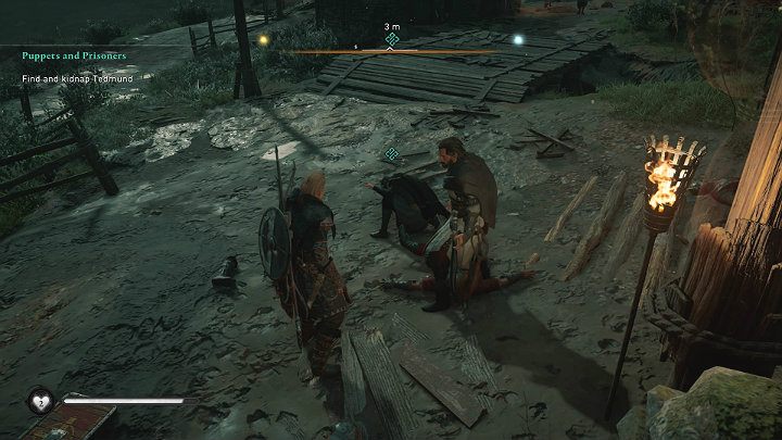 Zwiąż go, a następnie weź Tedmunda na plecy, wynieś z obozu, zarzuć go na zad konia i pojedź w umówione miejsce - na polanę przy Megality Medeuuage - Assassins Creed Valhalla: Marionetki i więźniowie - solucja, opis przejścia - Assassins Creed Valhalla - poradnik do gry