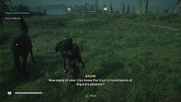 Połóż mężczyznę na ziemi i obejrzyj przerywnik filmowy w którym opat Cynebert ratuje Tedmunda z rąk oprawców - Assassins Creed Valhalla: Marionetki i więźniowie - solucja, opis przejścia - Assassins Creed Valhalla - poradnik do gry