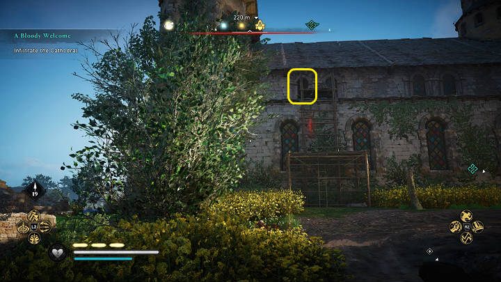 Alternatywne wejście do katedry prowadzi po rusztowaniu i przez jedno z otwartych okien - Assassins Creed Valhalla: Krwawe powitanie/A Bloody Welcome - solucja - Assassins Creed Valhalla - poradnik do gry
