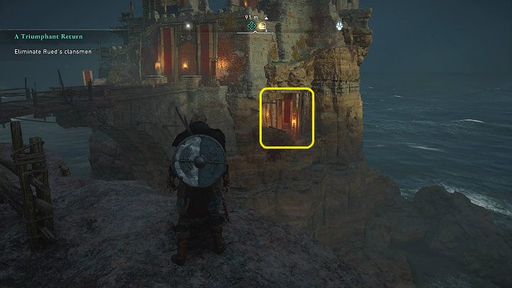 Jeśli chcesz działać po cichu możesz dostać się do fortecy korzystając z bocznego wejścia - Assassins Creed Valhalla: Triumfalny powrót/A Triumphant Return - solucja - Assassins Creed Valhalla - poradnik do gry