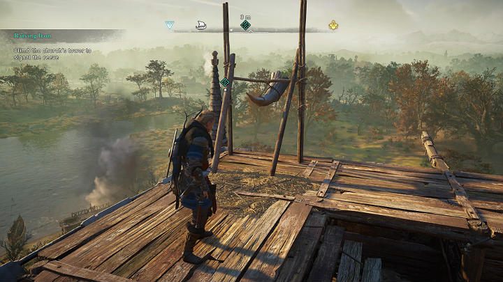 Gdy zadanie zostanie wykonane, wespnij się na wieżę kościoła i zadmij w róg bojowy, by dać szeryfowi z Theotfordu znak, że dotrzymałeś danego mu słowa - Assassins Creed Valhalla: Z mieczem w dłoni/A Raising Iron - solucja - Assassins Creed Valhalla - poradnik do gry