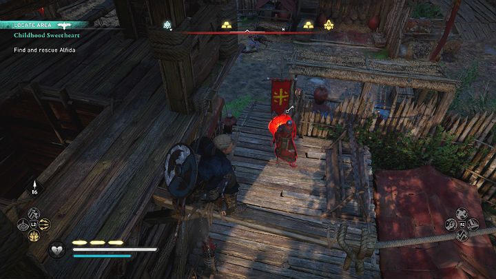 Jeśli chcesz wyeliminować go po cichu, przekradnij się na wieże obserwacyjną, wyeliminuj słabszych wrogów, a następnie zaatakuj przywódcę z góry - Assassins Creed Valhalla: Młodzieńcza miłość/Childhood Sweetheart - solucja - Assassins Creed Valhalla - poradnik do gry