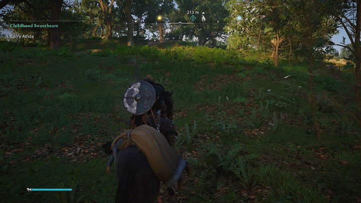 Wezwij konia i zawieź Alfidę do odosobnionego domku nad jeziorem w lesie Epinga, na spotkanie z jej bratem - Assassins Creed Valhalla: Młodzieńcza miłość/Childhood Sweetheart - solucja - Assassins Creed Valhalla - poradnik do gry