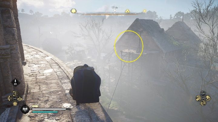 Początek: Kartka znajduje się sznurze, pomieszonym pomiędzy murami - Assassins Creed Valhalla: Karta niesiona wiatrem - Cent, sekrety, lokacje - Assassins Creed Valhalla - poradnik do gry