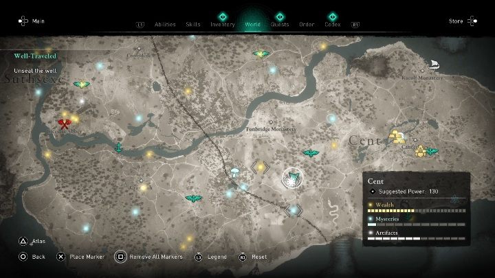 Lokacja przeklętego miejsca: odnajdziesz ją jadąc na południe od Klasztoru Tonbridge - Assassins Creed Valhalla: Przeklęty symbol - Cent, sekrety, lokacje - Assassins Creed Valhalla - poradnik do gry