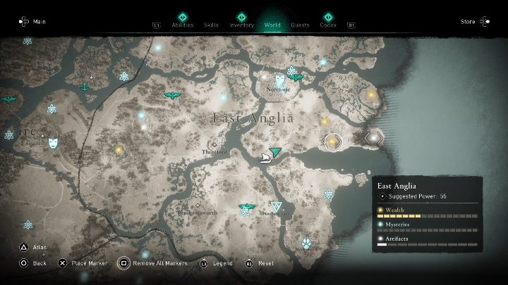 Lokalizacja księgi wiedzy: Wschodnia Anglia, w prawej części mapy - Assassins Creed Valhalla: Wszystkie Księgi wiedzy - walka dystansowa - Assassins Creed Valhalla - poradnik do gry