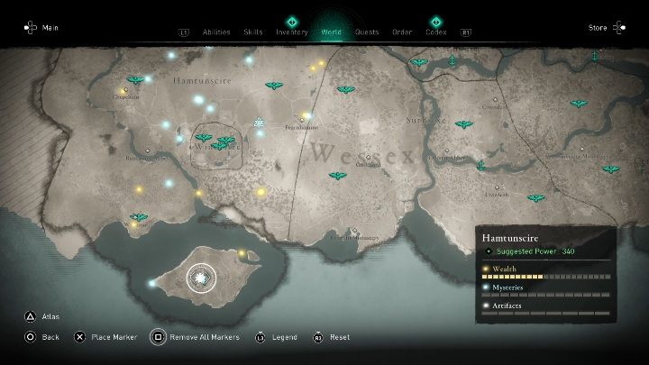 Lokacja przeklętego miejsca: na wyspie w południowej części mapy - Assassins Creed Valhalla: Przeklęty symbol - Hamtunscire, sekrety, lokacje - Assassins Creed Valhalla - poradnik do gry
