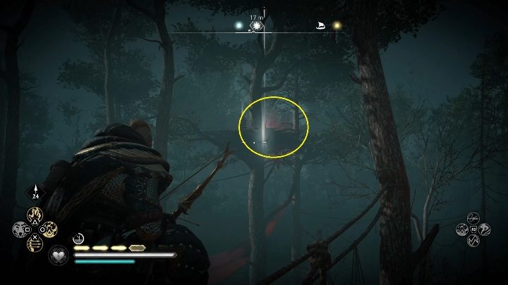 Lokalizacja totemu: aby dostać się do totemu musisz wdrapać się na drzewo, a z niego wskoczyć na sznur - Assassins Creed Valhalla: Przeklęty symbol - Hamtunscire, sekrety, lokacje - Assassins Creed Valhalla - poradnik do gry
