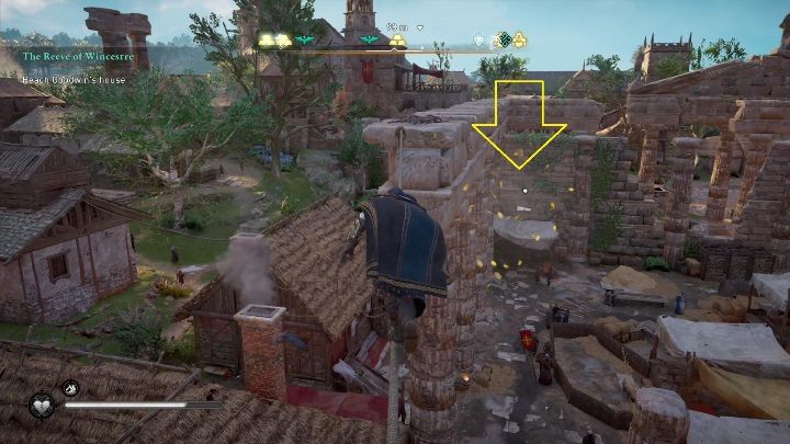 Koniec: Kartka zatrzyma się koło sznura, z którego musisz wykonać skok wiary, aby ukończyć tę aktywność poboczną - Assassins Creed Valhalla: Karta niesiona wiatrem - Wincestre, sekrety, lokacje - Assassins Creed Valhalla - poradnik do gry