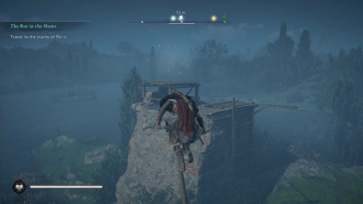 Początek: Kartka znajduje się na deskach, na szczycie jednego ze zniszczonych murów - AC Valhalla Oblężenie Paryża: Karta niesiona wiatrem, Melunois - sekrety - Assassins Creed Valhalla - poradnik do gry