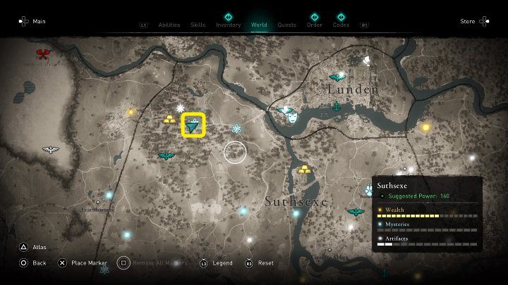 W miejscu zaznaczonym na powyższym obrazku natkniesz się na grotę, której wejście zostało zastawione ciężkim regałem - Assassins Creed Valhalla: Modlitwa mściciela/A Prayer for Vengeance - solucja - Assassins Creed Valhalla - poradnik do gry