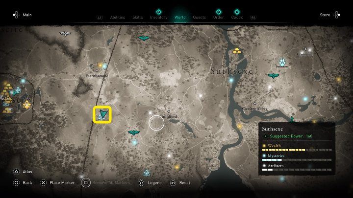 W miejscu zaznaczonym na powyższym obrazku usłyszysz tajemniczy głos oznajmiający, że wkroczyłeś na ziemie obłożone straszliwą klątwą - Assassins Creed Valhalla: Błędne ogniki/Will o The Wisp - solucja - Assassins Creed Valhalla - poradnik do gry