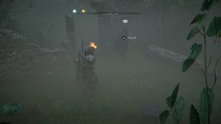 Za jedną ze zrujnowanych ścian znajdziesz jednego z mężczyzn biorącego udział w tym przedstawieniu - Assassins Creed Valhalla: Błędne ogniki/Will o The Wisp - solucja - Assassins Creed Valhalla - poradnik do gry