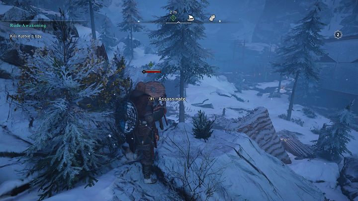 Szpieg będzie co jakiś czas robił przystanki więc jeśli nie chcesz zacząć otwartej walki możesz zajść go od tyłu i wypróbować nową broń, Ukryte Ostrze - Assassins Creed Valhalla: Brutalna pobudka/Rude Awakening - solucja - Assassins Creed Valhalla - poradnik do gry