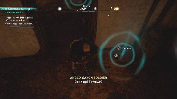 Odsuń ciężki regał, by przejść do kolejnego pomieszczenia chaty, gdzie znajdziesz kolejny trop - ślady ubłoconych stóp, które świadczą o tym, że ktoś się tu ukrywał - Assassins Creed Valhalla: Zagadki i wskazówki/Clues and Riddles - solucja - Assassins Creed Valhalla - poradnik do gry