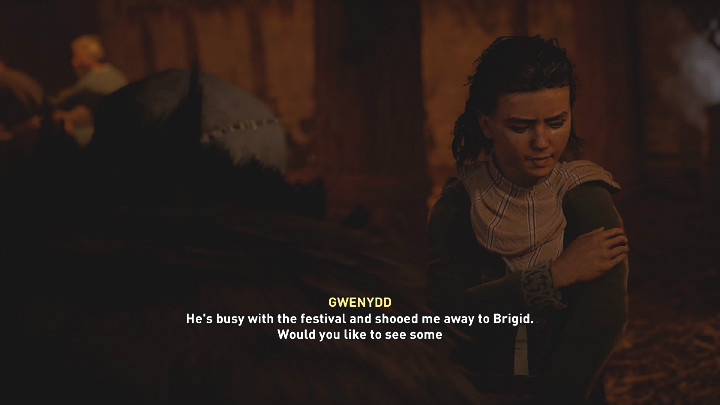 Porozmawiaj z Brigid, która stoi przy wyjściu z sali - Assassins Creed Valhalla: Zdradzona miłość/A Love Betrayed - solucja - Assassins Creed Valhalla - poradnik do gry