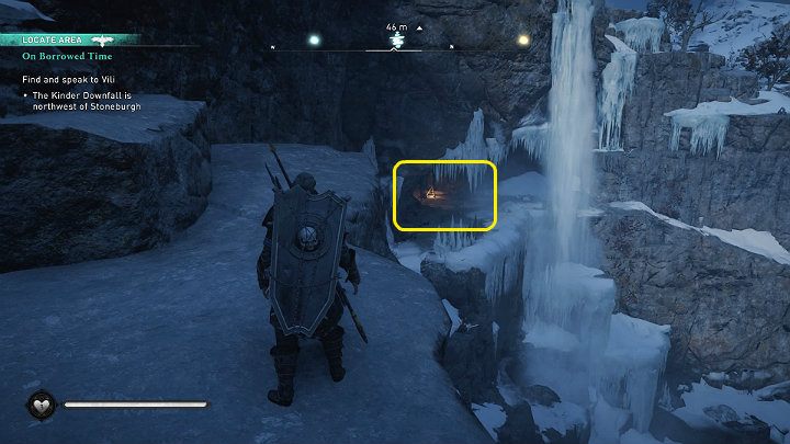 Udaj się do wodospadu na północny zachód od Stoneburgh, by porozmawiać z przyjacielem - Assassins Creed Valhalla: Ostatnie chwile beztroski/On Borrowed Time - solucja - Assassins Creed Valhalla - poradnik do gry