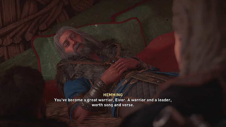 Gdy Eivor rozmawiał z Vilim jeden ze zwiadowców przybył z ponurą nowiną - Hemming leży już na łożu śmierci i są to jego ostatnie chwile życia - Assassins Creed Valhalla: Ostatnie chwile beztroski/On Borrowed Time - solucja - Assassins Creed Valhalla - poradnik do gry