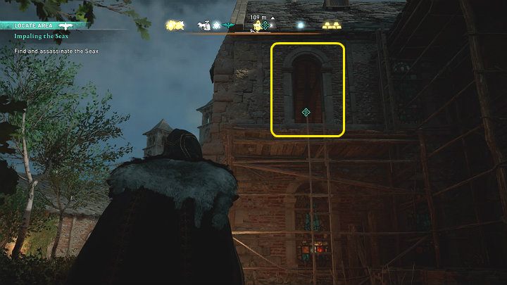 Udaj się na teren Witan Hall, a następnie wespnij się na drewniane rusztowanie i przez otwarte okno wejdź do wnętrza budynku - Assassins Creed Valhalla: Dobijanie Saksa/Impaling the Seax - solucja - Assassins Creed Valhalla - poradnik do gry