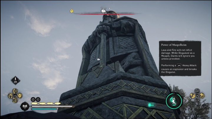 Aby dotrzeć do tego kamienia musicie wspiąć się na kamienny posąg - AC Valhalla Świt Ragnaroku: Nieoszlifowany kamień (Gullnamar) - lista wszystkich - Assassins Creed Valhalla - poradnik do gry