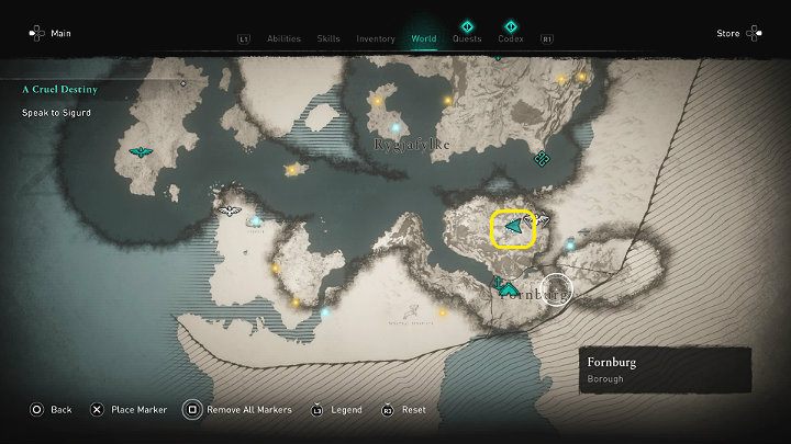 W miejscu zaznaczonym na powyższym screenie spotkasz śpiącego na warcie wojownika, który rozbił prowizoryczny obóz tuż przy skałach - Assassins Creed Valhalla: Wojownik chodzący we śnie - solucja, opis przejścia - Assassins Creed Valhalla - poradnik do gry