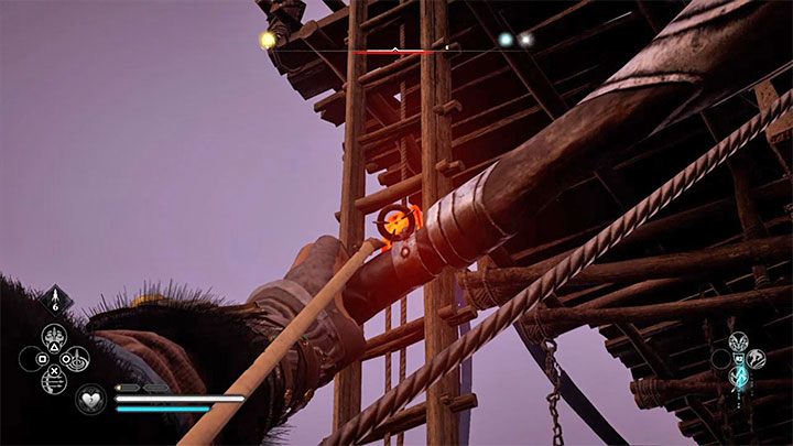 Skorzystaj z pierwszej drabinki i następnie użyj łuku do tego żeby spuścić drugą drabinę - Assassins Creed Valhalla: Lotem bliżej - jak zdobyć trofeum? - Assassins Creed Valhalla - poradnik do gry