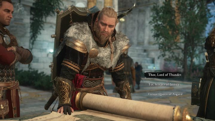 Zeskocz z punktu synchronizacji i udaj się do wielkiego pałacu na spotkanie z Thorem, Freyją i Tyrem - Assassins Creed Valhalla: Spojrzenie w przyszłość/View Above All - solucja - Assassins Creed Valhalla - poradnik do gry