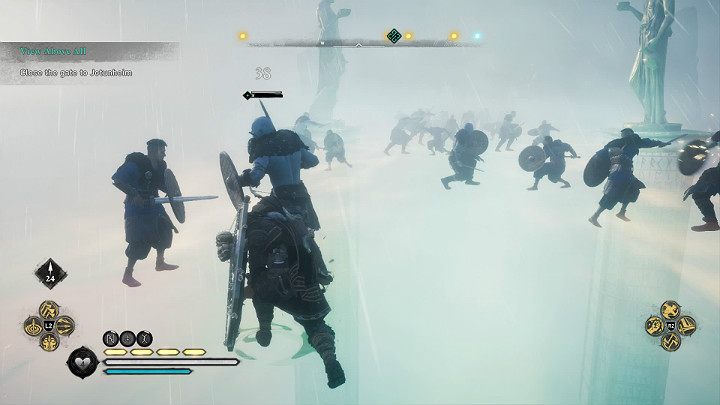 Wejdź na Bifrost i pomóż swoim wojownikom w walce z Jotunami (XP dostaniesz za elitarne jednostki) lub omiń przeciwników i biegnij prosto do głównego znacznika misji - Assassins Creed Valhalla: Spojrzenie w przyszłość/View Above All - solucja - Assassins Creed Valhalla - poradnik do gry