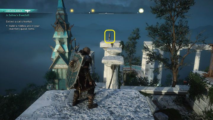 Przechodząc pomiędzy filarami znajdziesz jedną ze statuetek Freyji - złotego kota - Assassins Creed Valhalla: Koci krok/A Felines Foothall - solucja, opis przejścia - Assassins Creed Valhalla - poradnik do gry