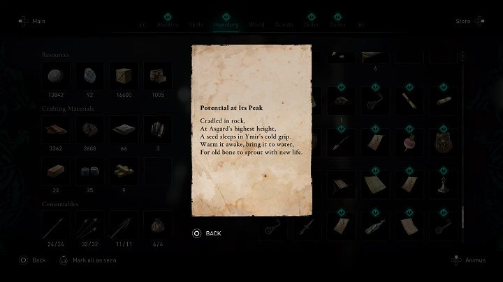 Wskazówkę, gdzie szukać tego składnika znajdziesz w notatce, którą możesz odczytać z poziomu inwentarza, w sekcji przedmiotów fabularnych - Assassins Creed Valhalla: Wyrywanie korzenia/Taking Root - solucja - Assassins Creed Valhalla - poradnik do gry