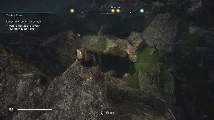 Gdy ziemia wypali się, podnieś korzeń, stań w miejscu pokazanym na powyższym obrazku i wrzuć przedmiot do wody - Assassins Creed Valhalla: Wyrywanie korzenia/Taking Root - solucja - Assassins Creed Valhalla - poradnik do gry