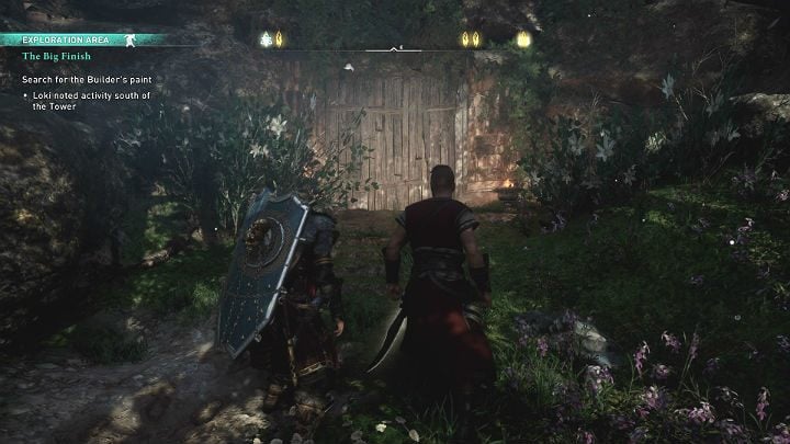 Dojdziesz do groty, która została zasłonięta prowizorycznymi drewnianymi drzwiami - Assassins Creed Valhalla: Wielki finał/The Big Finish - solucja, opis przejścia - Assassins Creed Valhalla - poradnik do gry