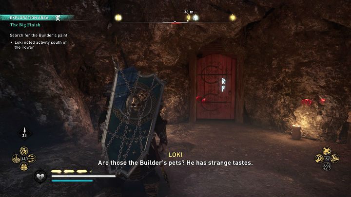 Na czerwonych drzwiach po lewej stronie zauważysz runy - przeczytaj je - Assassins Creed Valhalla: Wielki finał/The Big Finish - solucja, opis przejścia - Assassins Creed Valhalla - poradnik do gry