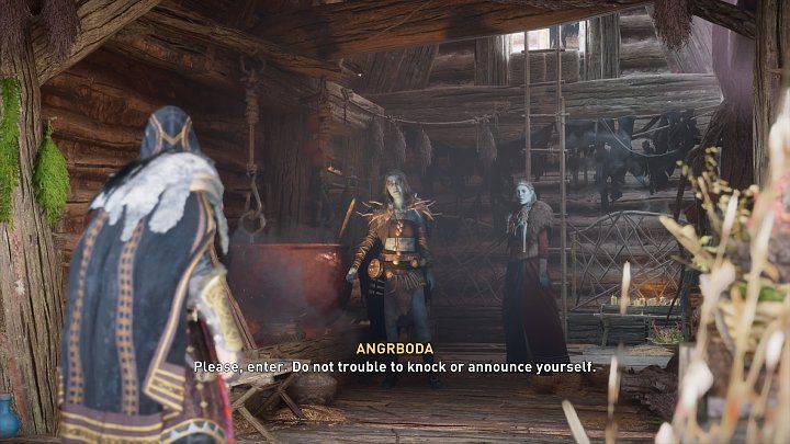 Gdy powiesz, że przebyłeś szmat drogi, by dowiedzieć się więcej na temat magii Jotunów i sposobu na przenoszenie ducha pomiędzy ciałami, Hyrrokin włączy się do rozmowy i wspomni o miodzie co wyraźnie nie spodoba się Angrbodzie - Assassins Creed Valhalla: Pani Żelaznego Lasu - solucja, opis przejścia - Assassins Creed Valhalla - poradnik do gry