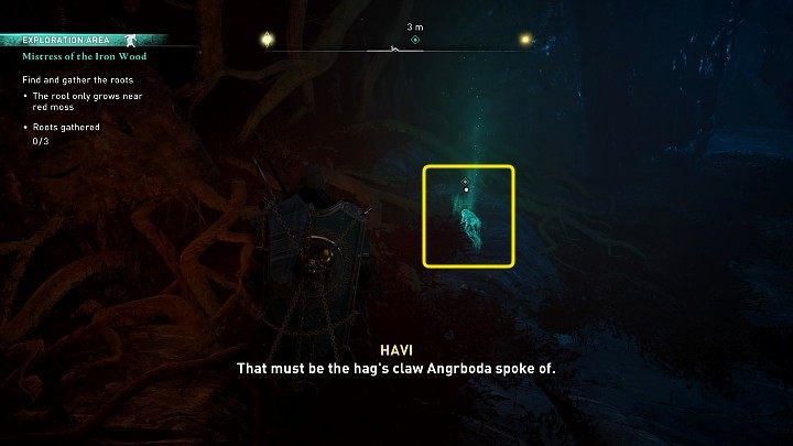 Idź w głąb podziemnej groty i przeskakuj pomiędzy kolejnymi przeszkodami i korzeniami Yggdrasilu - Assassins Creed Valhalla: Pani Żelaznego Lasu - solucja, opis przejścia - Assassins Creed Valhalla - poradnik do gry