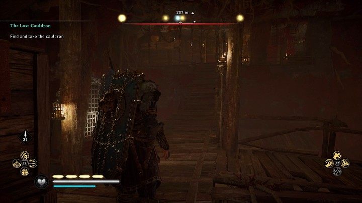 Skręć w lewo i przejdź po wiszącym moście na drugą stronę pomieszczenia - Assassins Creed Valhalla: Zaginiony kocioł/The Lost Cauldron - solucja - Assassins Creed Valhalla - poradnik do gry