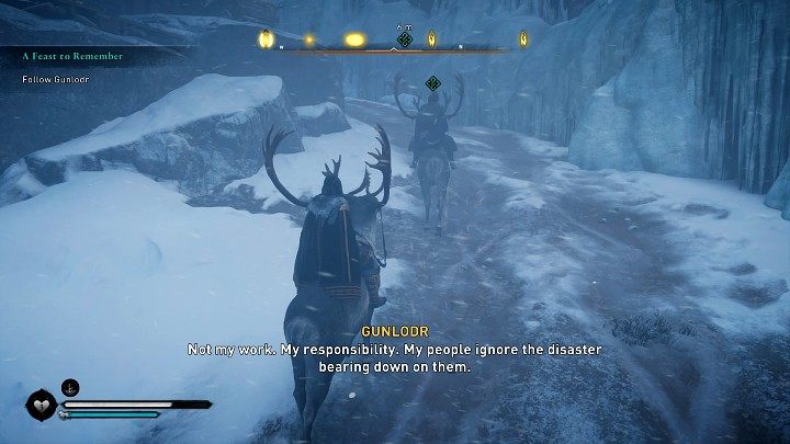 Po krótkiej rozmowie Gunlodr przyjmie zaproszenie na ucztę wydaną przez jej ojca - Assassins Creed Valhalla: Pamiętna uczta/A Feast to Remember - solucja - Assassins Creed Valhalla - poradnik do gry