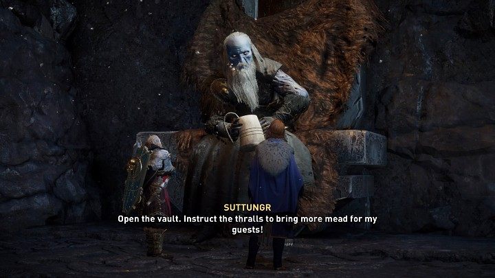 Gdy kocioł zostanie opróżniony, Suttungr poinstruuje Gunlodr, by otworzyła skarbiec i umożliwiła sługom przyniesienie więcej miodu dla gości - Assassins Creed Valhalla: Pamiętna uczta/A Feast to Remember - solucja - Assassins Creed Valhalla - poradnik do gry