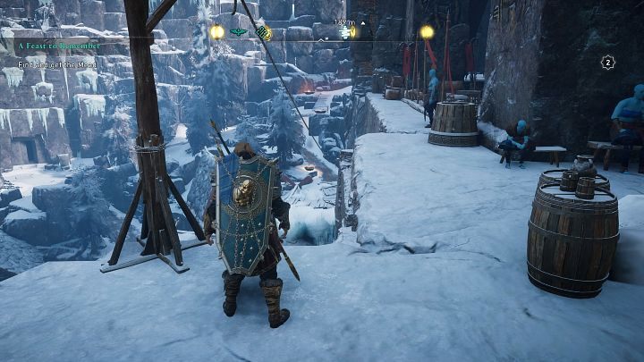 Skorzystaj z liny po lewej stronie, by zjechać na dół i szybko dostać się do skarbca - Assassins Creed Valhalla: Pamiętna uczta/A Feast to Remember - solucja - Assassins Creed Valhalla - poradnik do gry