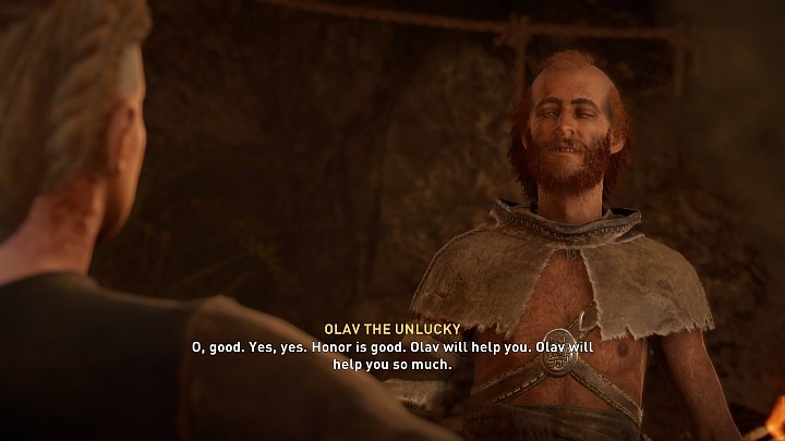 Z rozmowy z mężczyzną dowiesz się, że Gormowi nie spodobało się, że Olav handluje z tubylcami, więc pobił go i zakuł w łańcuchy - Assassins Creed Valhalla: Tereny łowieckie/The Hunting Grounds - solucja - Assassins Creed Valhalla - poradnik do gry